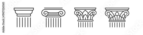 Collection of classical architectural column capitals in line art style
