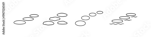 Collection of simple line drawings representing stepping stones across water and land