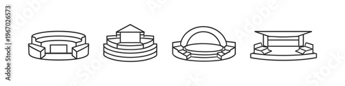 Collection of stylized stage and amphitheater icons in a clean line art style