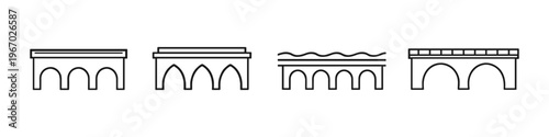 Collection of simple line art icons representing different types of bridges