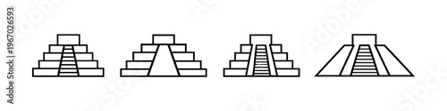 Set of stylized pyramid icons representing ancient architectural designs