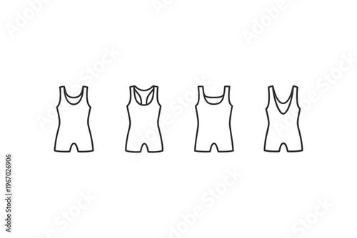 Collection of four wrestling singlet outlines with different necklines and strap designs