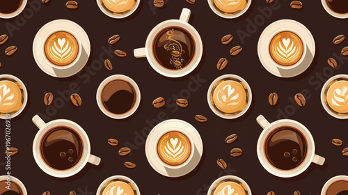 Coffee cups and beans pattern design for beverages related background