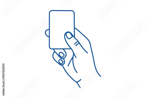 Illustration of a hand holding a smartphone, capturing a moment with a simple line art style, conveying modern technology and communication.