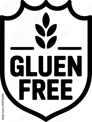 Black and White Gluten Free Badge Icon with Wheat Symbol for Food Packaging and Labels