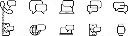 Communication chat icon set, messaging and phone symbols collection, mobile conversation vector line icons, minimal outline design elements pack