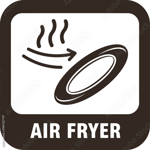 Air fryer icon symbol for healthy cooking appliance, black and white vector illustration for kitchen labels