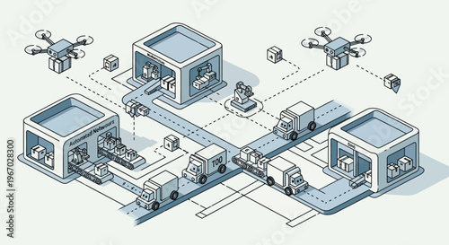 Automated logistics system with drones and trucks.