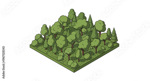 Green Forest Landscape Illustration Isometric View.