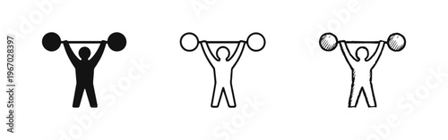 Weightlifting Person Icon Set - Barbell Lifter Doodle Vector Symbols for Gym and Fitness