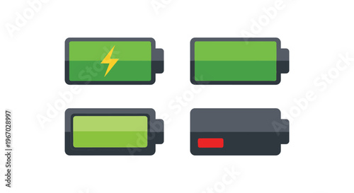 Battery level icons with different charge status indicators shown