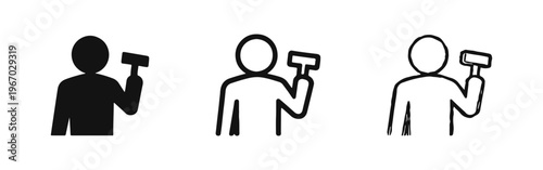 Worker Holding a Hammer Icon Set - Construction and Repair Tool Symbols