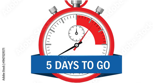 Vector graphic illustration of a red stopwatch with a 5-day countdown timer