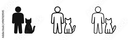 Person with Cat Icon Set - Pet Owner and Feline Companion Symbols