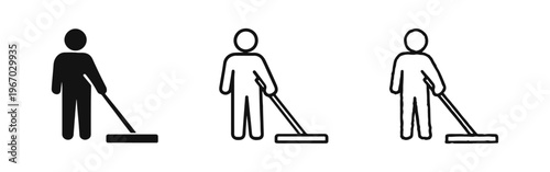 Housekeeper with Mop Icon Set - Cleaning Service and Domestic Work Symbols