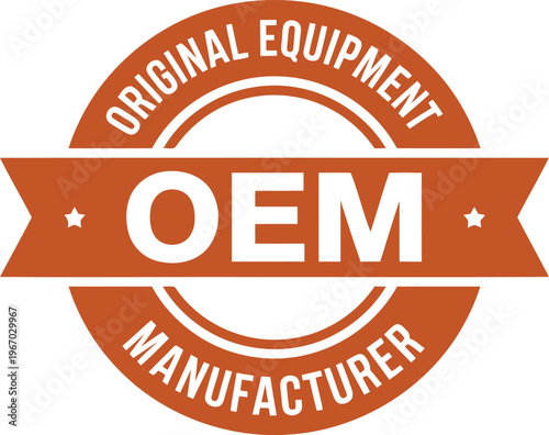 OEM Badge Icon – Original Equipment Manufacturer Seal in Retro Orange Circular Design for Industrial Branding