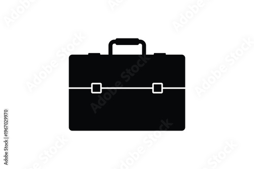 Silhouette Illustration of a Classic Black Briefcase with Top Handle and Double Latch Closure, Isolated on White Background