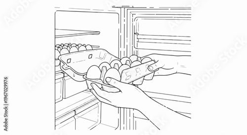 Hands placing a carton of eggs into an open refrigerator