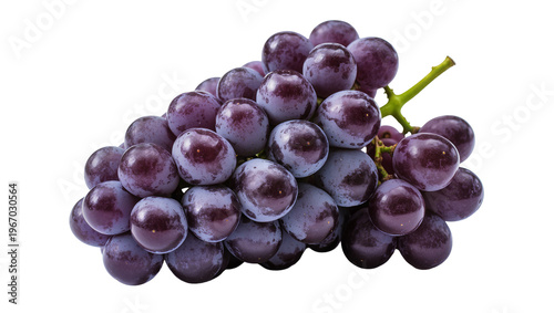 Fotografie Dark purple grapes with green stem, isolated on transparent background