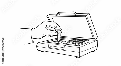 Hand inserting vial into scientific measurement device