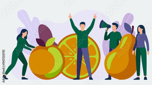 People promoting healthy eating and fresh fruit for a vibrant lifestyle