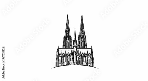 Gothic cathedral with twin spires on a curved base