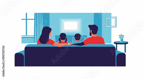Family watching TV together on a sofa