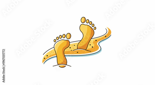 Footprints left in the golden sand by the sea on a clear day