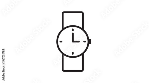 Watch simple outline icon with a circular face and band, representing time and punctuality. featuring clock, timepiece, measurement with analog and