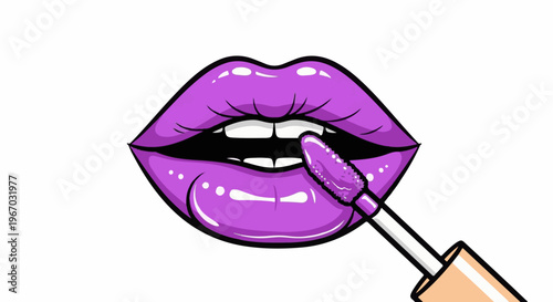 Full, glossy lips with purple lip gloss being applied