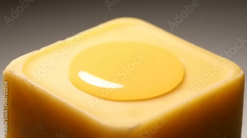 Close-up of melted cheese square.