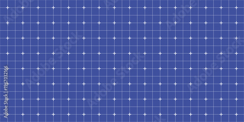 Blue paper background with blueprint grid seamless pattern. Fine square lattice and thin cross lines. Notebook texture for architect and engineer pages.