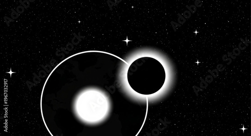 Celestial bodies in the vastness of space during an eclipse.