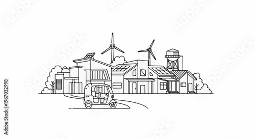 Eco-friendly town with renewable energy and auto-rickshaw