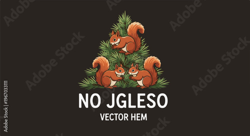 Three playful squirrels gather around a pine tree