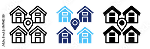 Residential Area Icon Collection Glyph & Mixed Style 