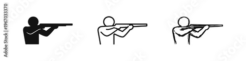 Marksman Aiming Rifle Icon Set. Person Shooting Gun Symbol. Target Practice Pictogram for Sports Design.