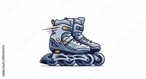 Dynamic illustration of grey and orange inline skates in motion