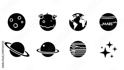 Collection of Minimalistic Solar System and Planetary Icon Set for Science and Astronomy Enthusiasts