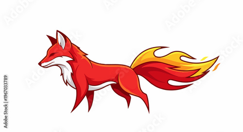 Fiery fox with a long, flowing tail of flames