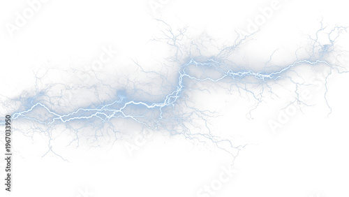 Minimal blue lightning streak with light smoke effect isolated on transparent PNG background.
