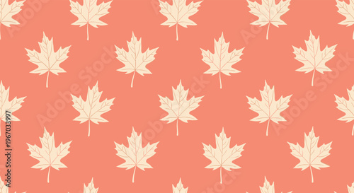 Seamless pattern of hand-drawn maple leaves on a warm orange background creates a cozy autumn atmosphere for fall designs.