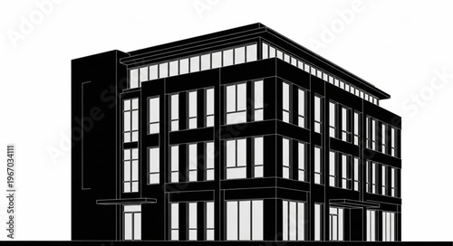 Modern Office Building Facade with Glass Windows.
