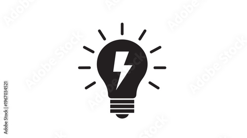 Light bulb icon with a lightning bolt inside, symbolizing electricity, ideas, and innovation, presented as a simple graphic.