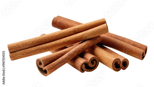Canvastavla Brown cinnamon sticks piled together, isolated on transparent background