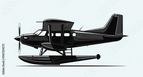 Black Seaplane Illustration Side View.