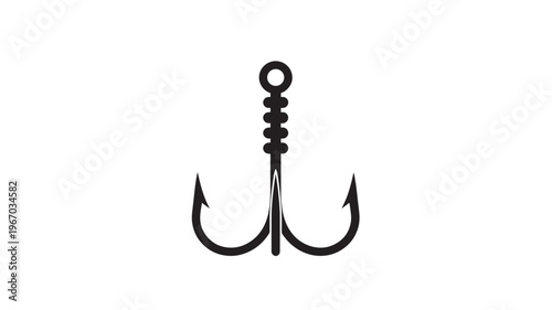 Treble fishing hook with ring and segmented shaft, rendered as a simple black icon against a white background.