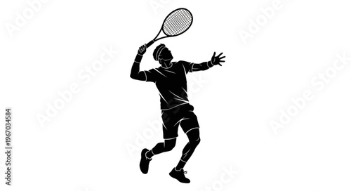 Tennis Player Silhouette Serving the Ball in Action.