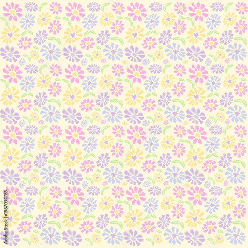 Spring and summer Seamless floral Pattern with yellow background: Vector Illustration for Fabric, Clothing, wallpaper, tile floor and fashion Design - pastel color