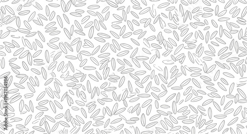 Simple black and white seamless pattern featuring numerous individual rice grains scattered in a dense repeating texture.